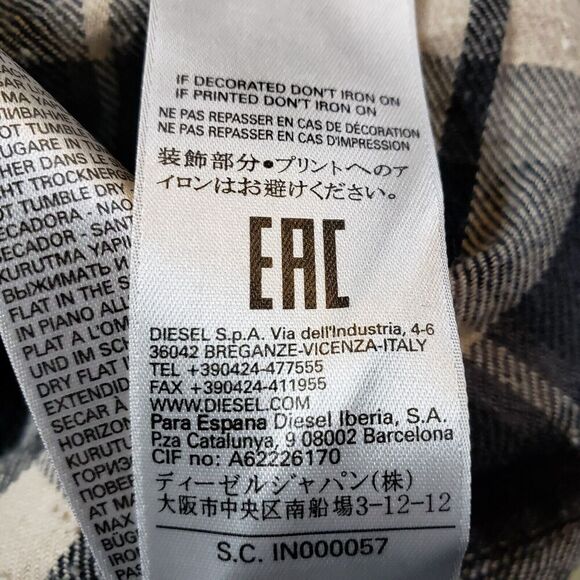 Diesel Shirt Men L Black White Plaid Pearl Snap Slub Distressed Western Cowboy - Picture 12 of 12